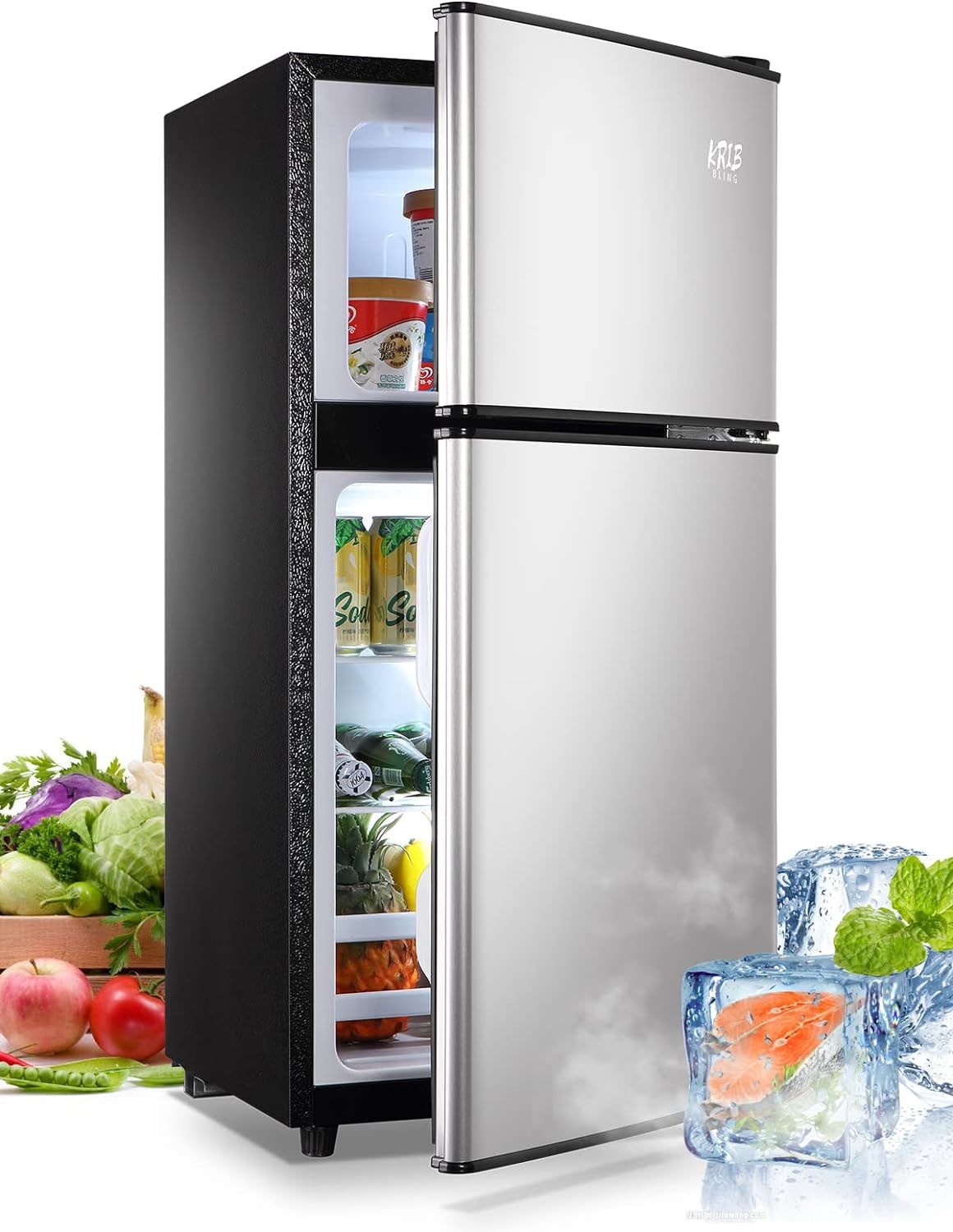 krib bling 3.5cu.ft compact refrigerator mini fridge with freezer