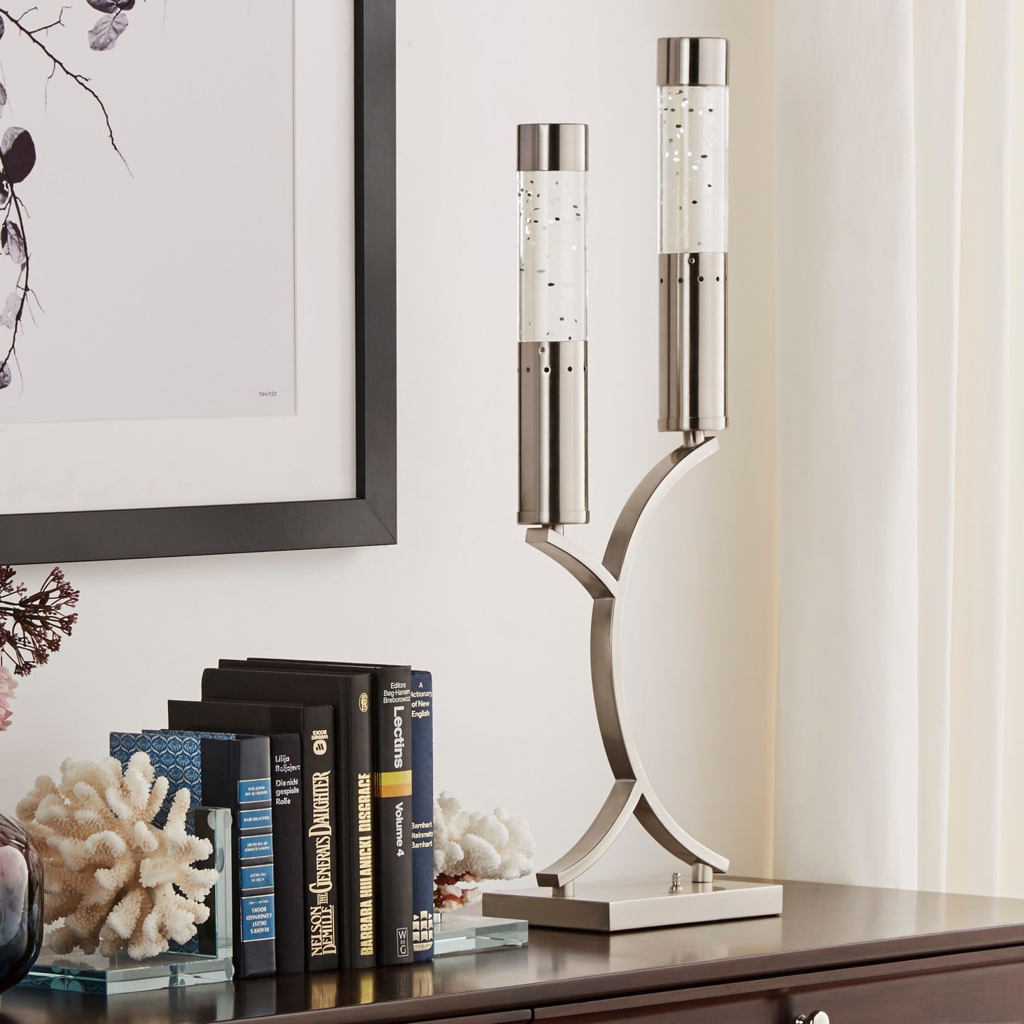 luxurious 2 water dancing lamp with satin nickel finish sparkle
