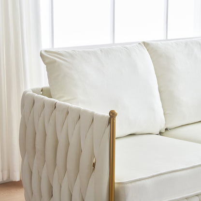 2 Pieces Velvet Sofa Couch Set, Cream White Velvet