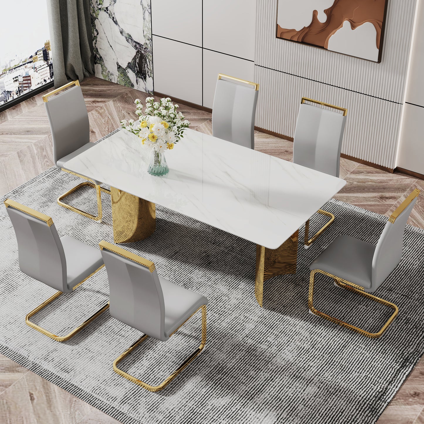 zara marble dining table, gold