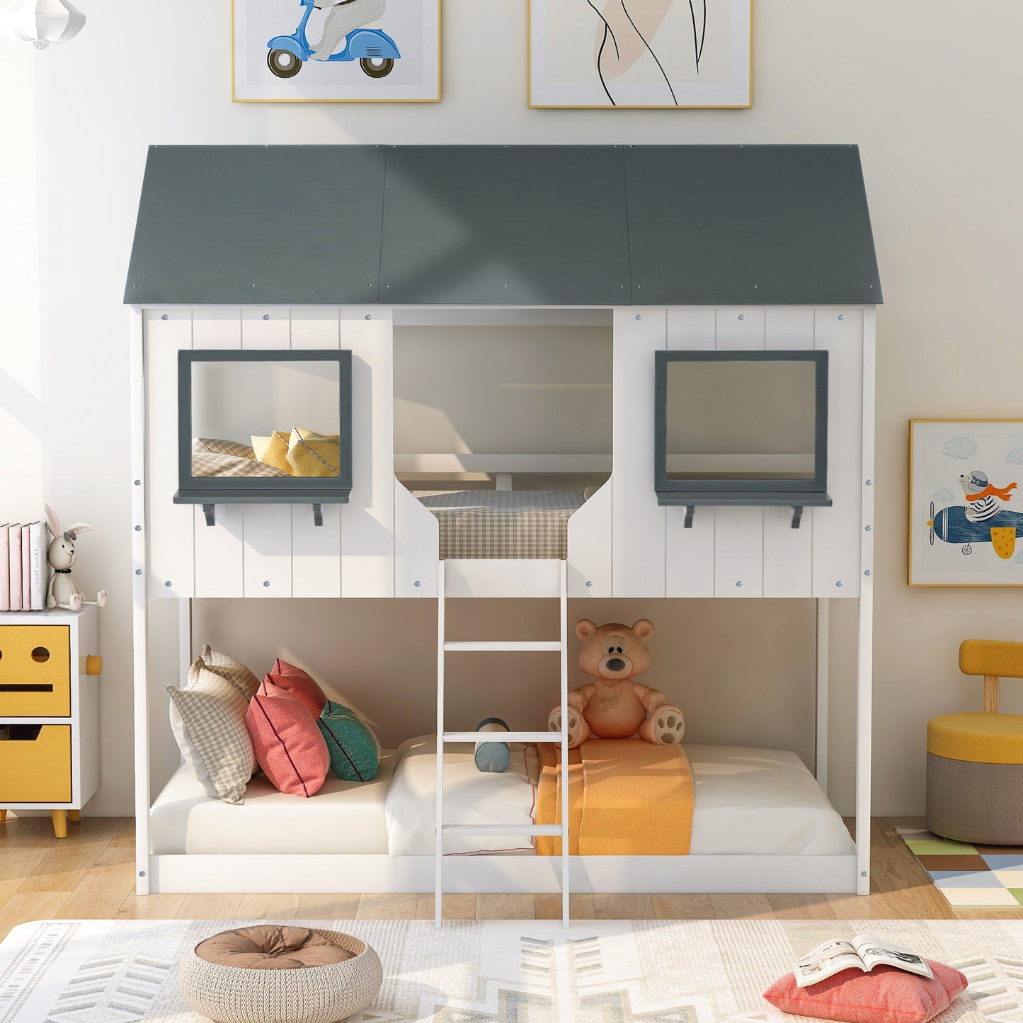 twin over twin bunk bed with roof
