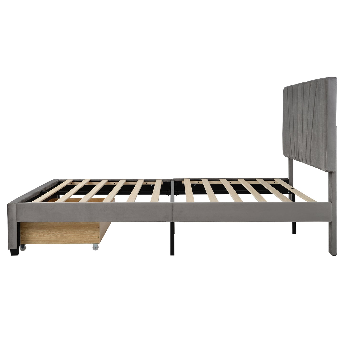 queen size storage bed velvet upholstered platform bed with a big drawer