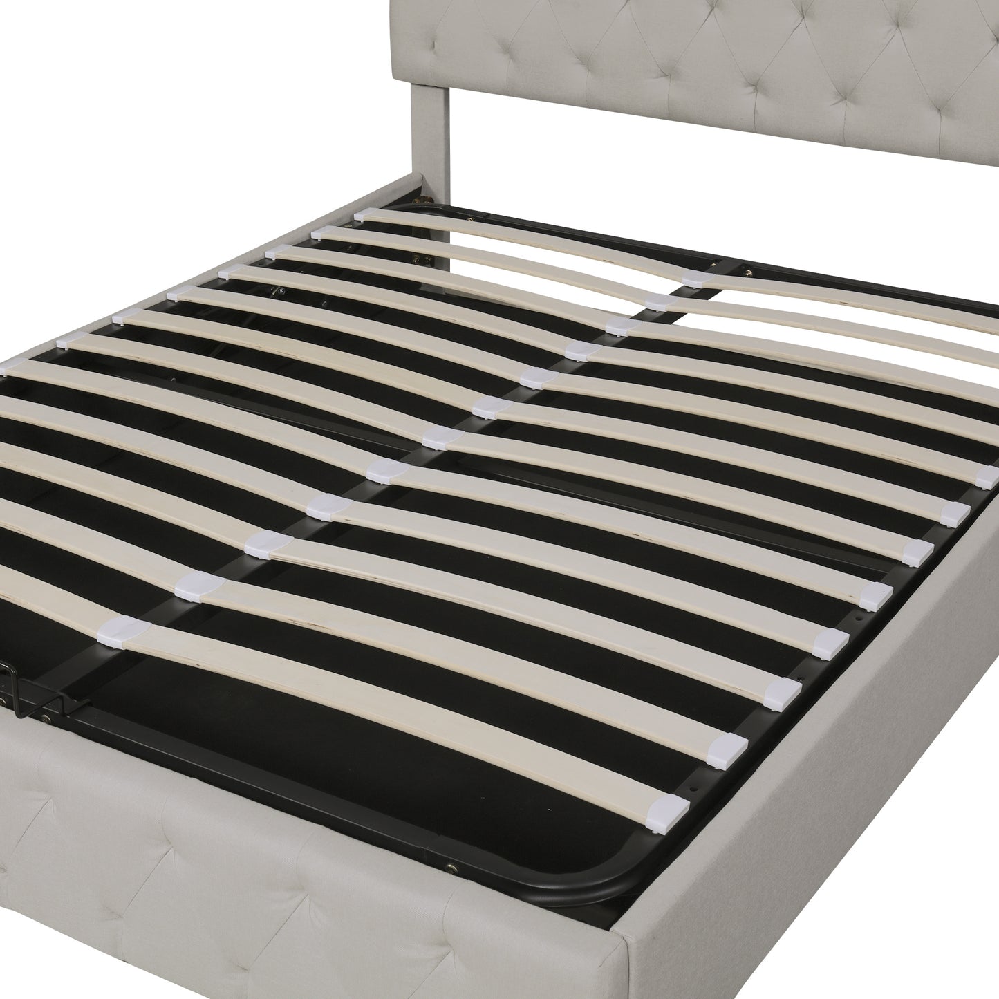 upholstered bed featured with bluetooth audio, led light and usb charging, beige