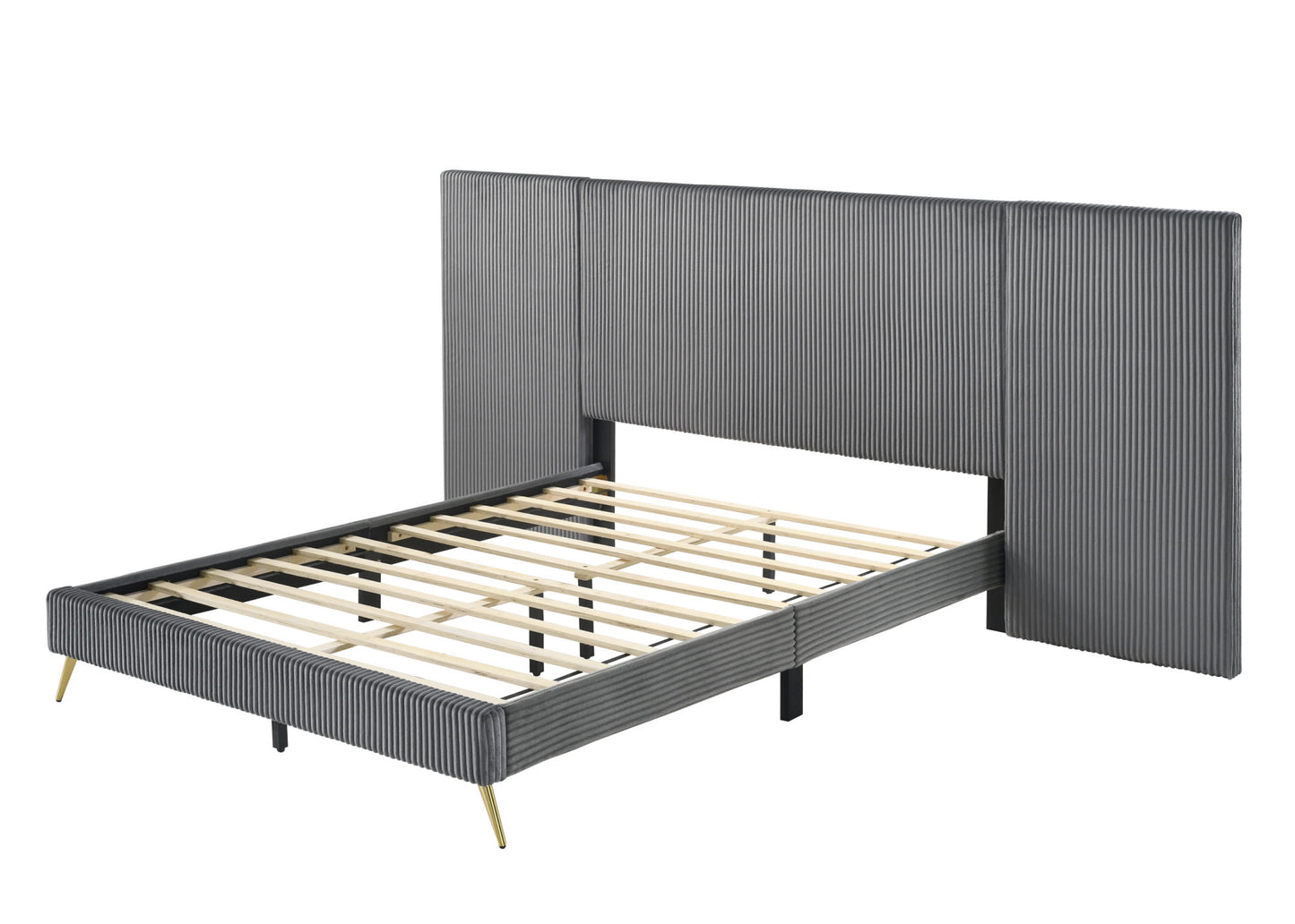 acme muilee queen bed , gray fabric bd01741q