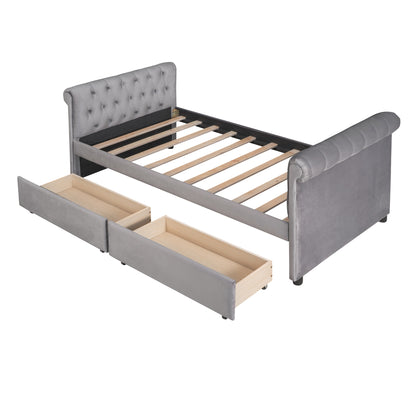 Sara Upholstered Bed with Drawers, Gray