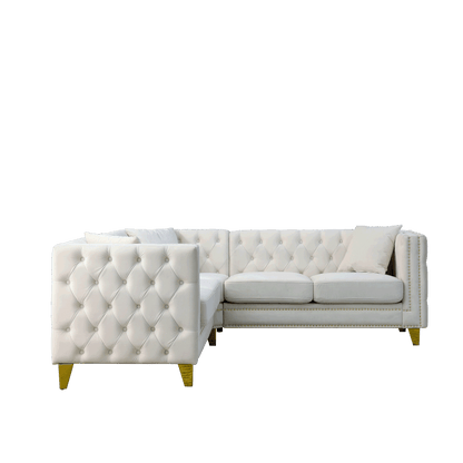 Zara Velvet L-Shaped Corner Sectional, Beige