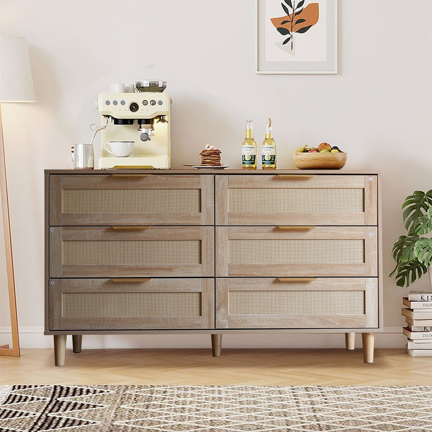 modern 6 drawer rattan dresser