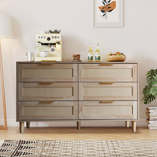 Modern 6 Drawer Rattan Dresser
