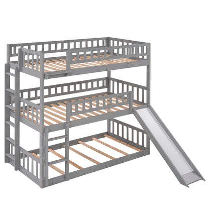 Twin-Over-Twin-Over-Twin Triple Bed with Built-in Ladder and Slide