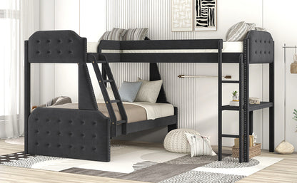 L-Shaped Twin over Full Bunk Bed and Twin Sie Loft Bed with Desk