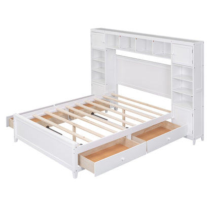 Wooden Bed With All-in-One Cabinet and Shelf