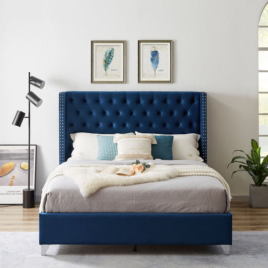 Mox Upholstered Queen bed+ metal legs with Electroplate
