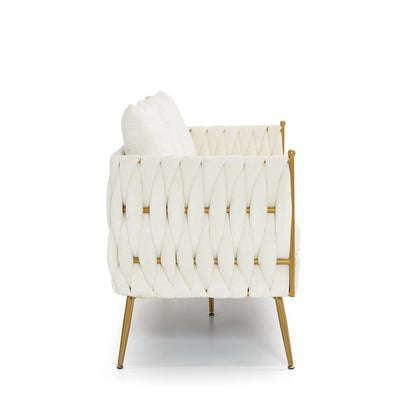 2 Pieces Modern Upholstered Couch Set, Cream White Velvet