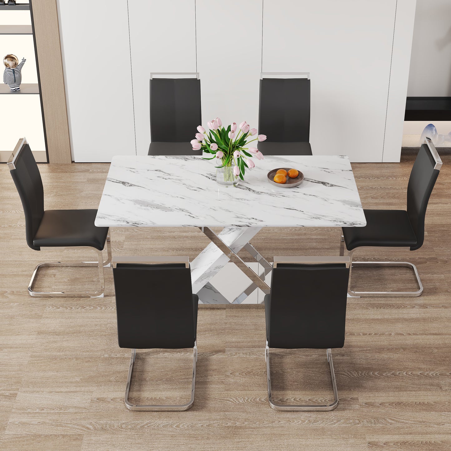 marble textured glass dining table
