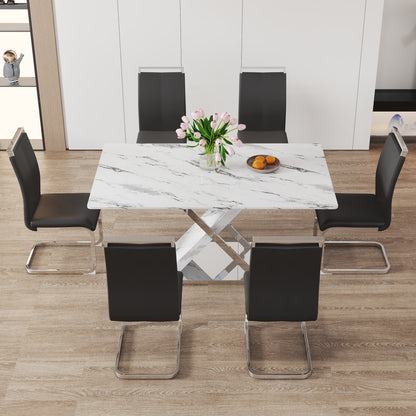 Marble Textured Glass Dining Table