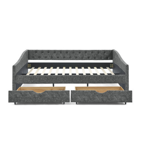 morgan queen size daybed with drawers upholstered tufted sofa bed, grey