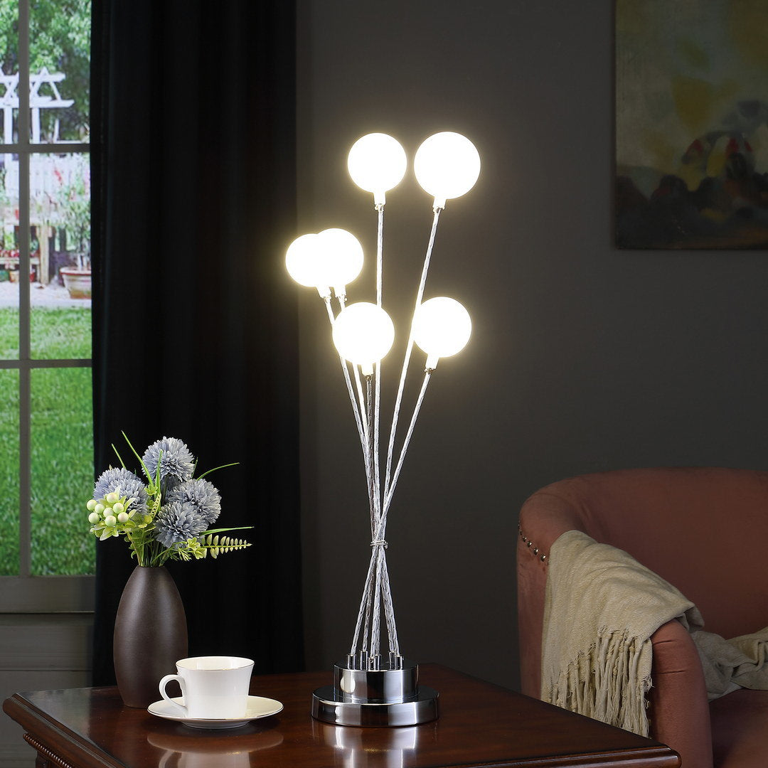 27.5" in 6-light acrylic globe aluminun led chrysanthe silver chrome metal table lamp