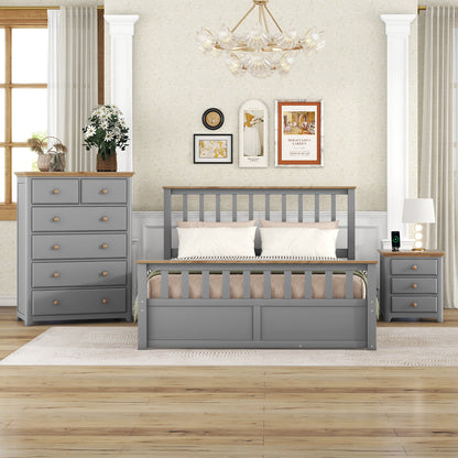 3-Pieces Bedroom Sets with Nightstand(USB Charging Ports) and Storage Chest,Gray+Natrual