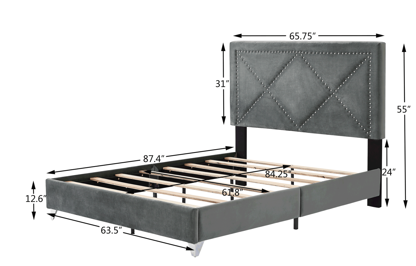 b109 queen bed with two nightstands, + metal legs with electroplate