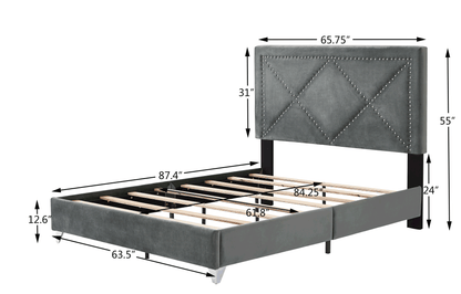 B109 Queen bed with two nightstands, + metal legs with Electroplate