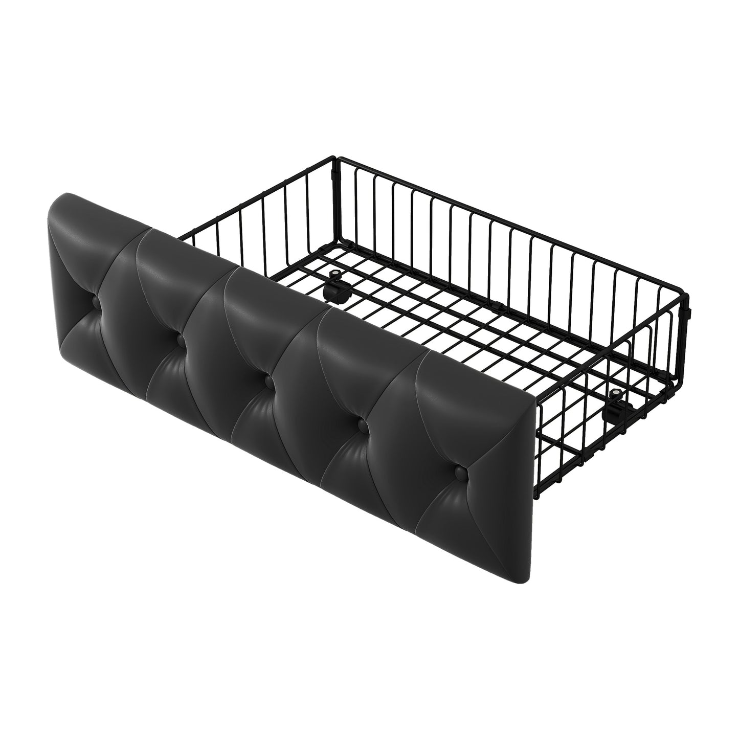 queen upholstered pu leather platform bed with led headboard, black