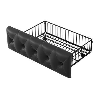 Queen Upholstered PU Leather Platform Bed with LED Headboard, Black