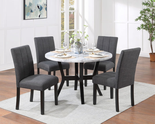 ACME Kusa 5PC Pack Dining Set, Engineering Stone Top & Black Finish