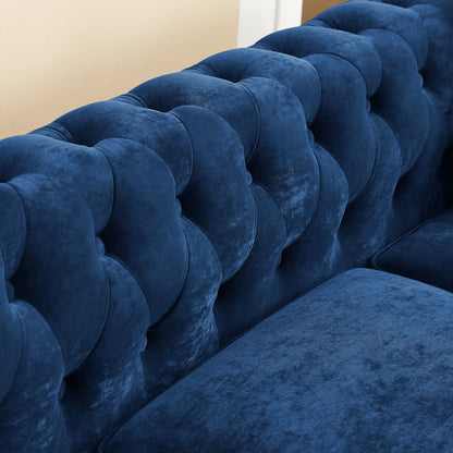 Luxury Classic Chesterfield L-shaped Sofa 3 Pillows Included, Blue Velvet