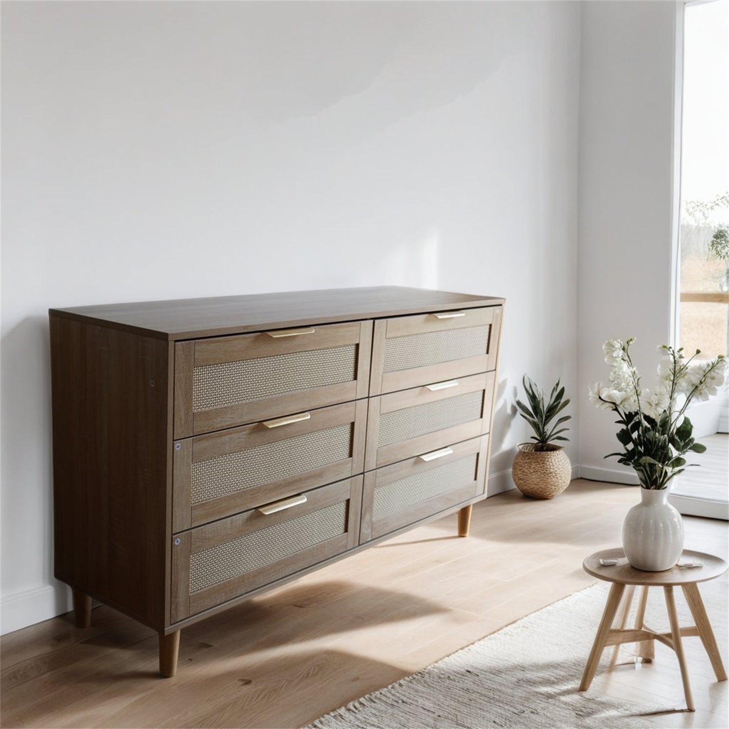 modern 6 drawer rattan dresser