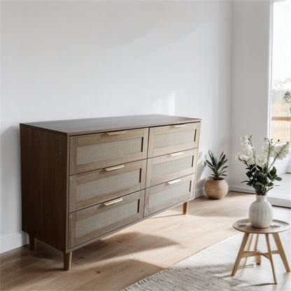 Modern 6 Drawer Rattan Dresser