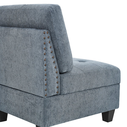 L shape Modular Sectional Sofa includes 2 Ottomans, Navy Blue