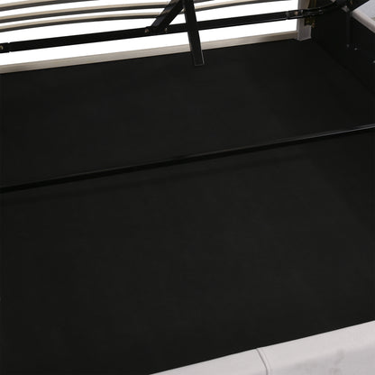 Velvet Upholstered Hydraulic Storage Bed with LED light, Bluetooth Player, and USB Charging
