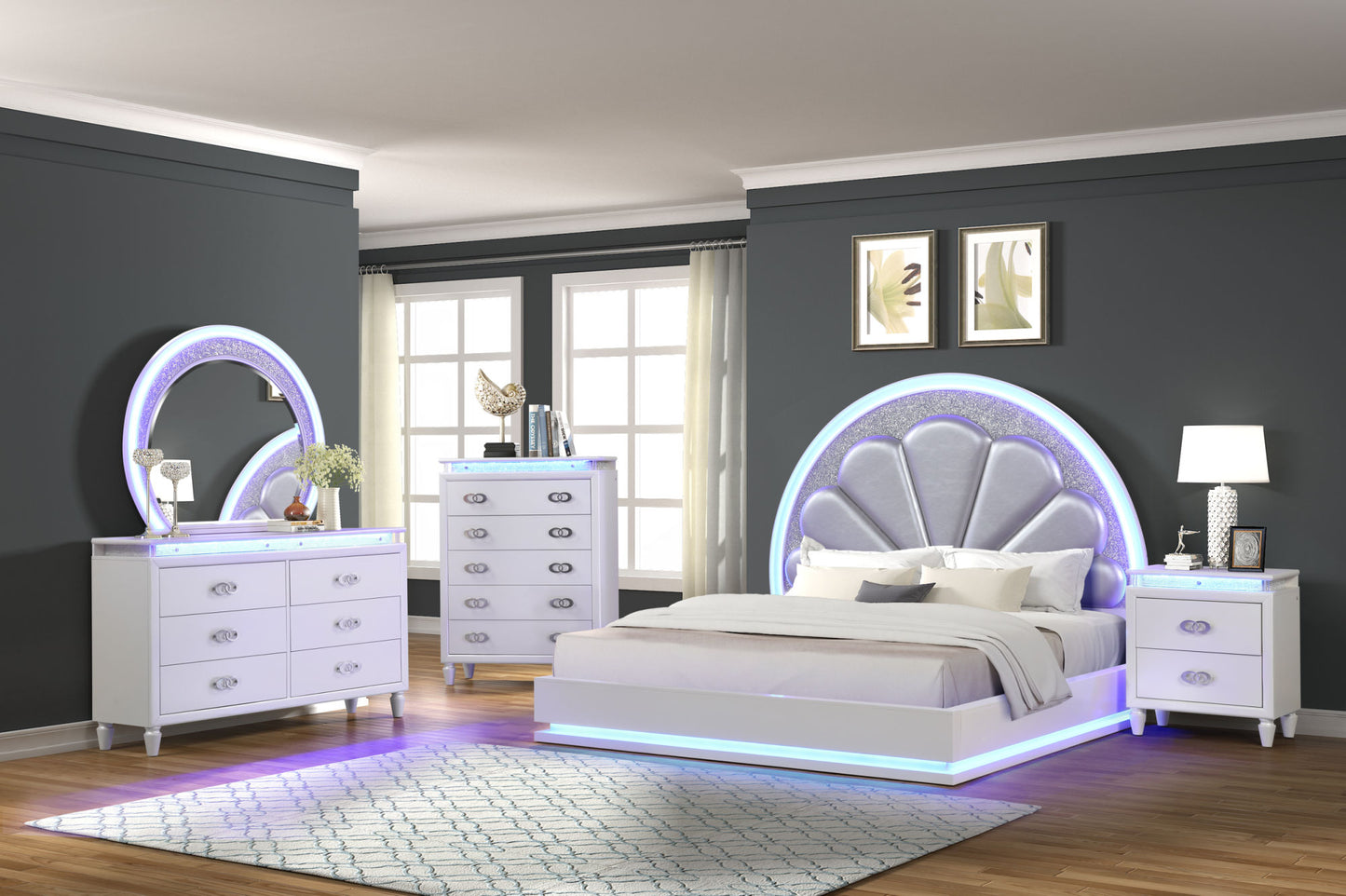 perla 6 drawer led dresser made with wood in milky white