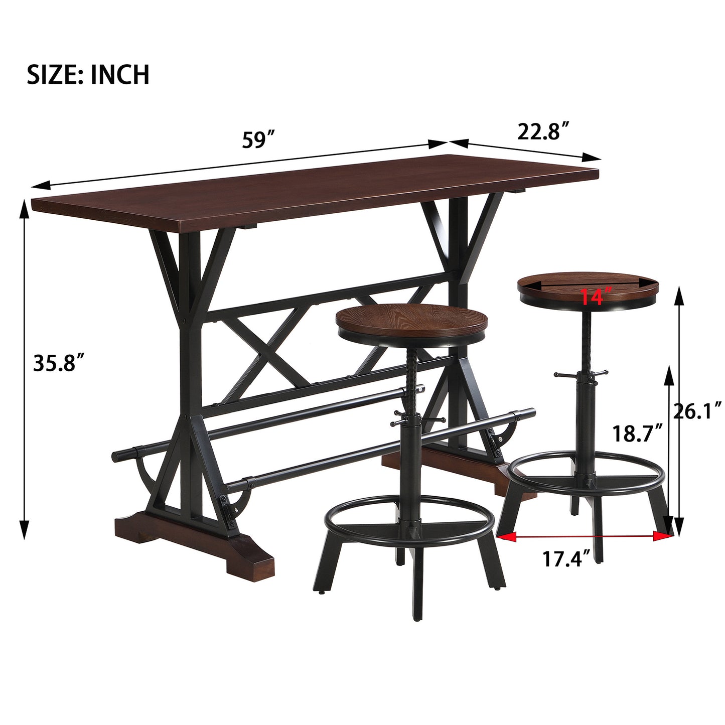 5-piece dining table set, 59" wooden
