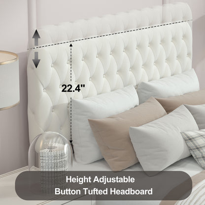 Velvet Upholstered Bed with Deep Tufted Buttons & pneumatic hydraulic function, Beige
