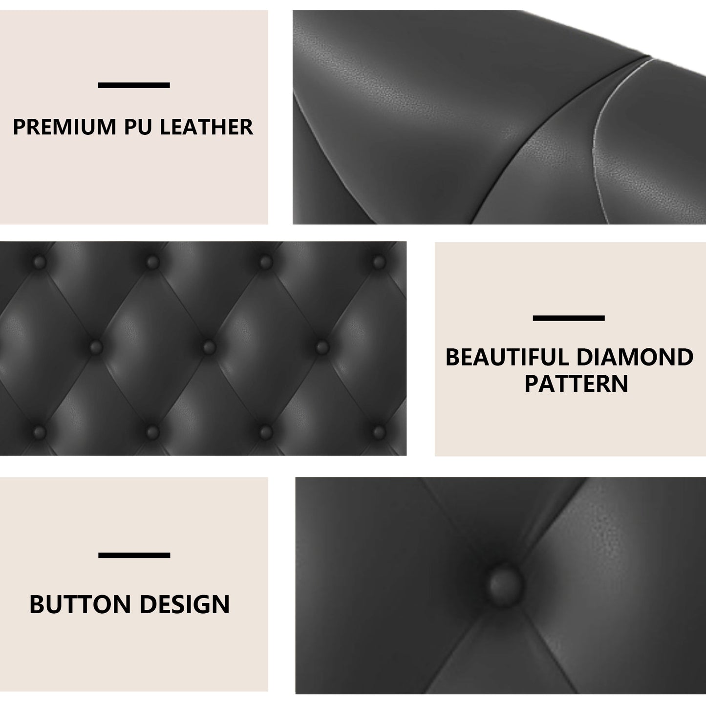queen upholstered pu leather platform bed with led headboard, black