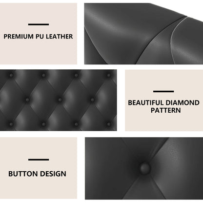 Queen Upholstered PU Leather Platform Bed with LED Headboard, Black