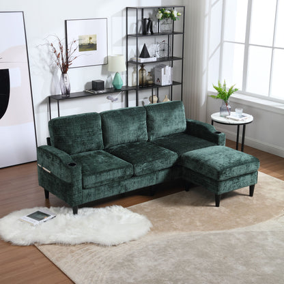 Zara Storage/ Cupholder Sectional Sofa, Green