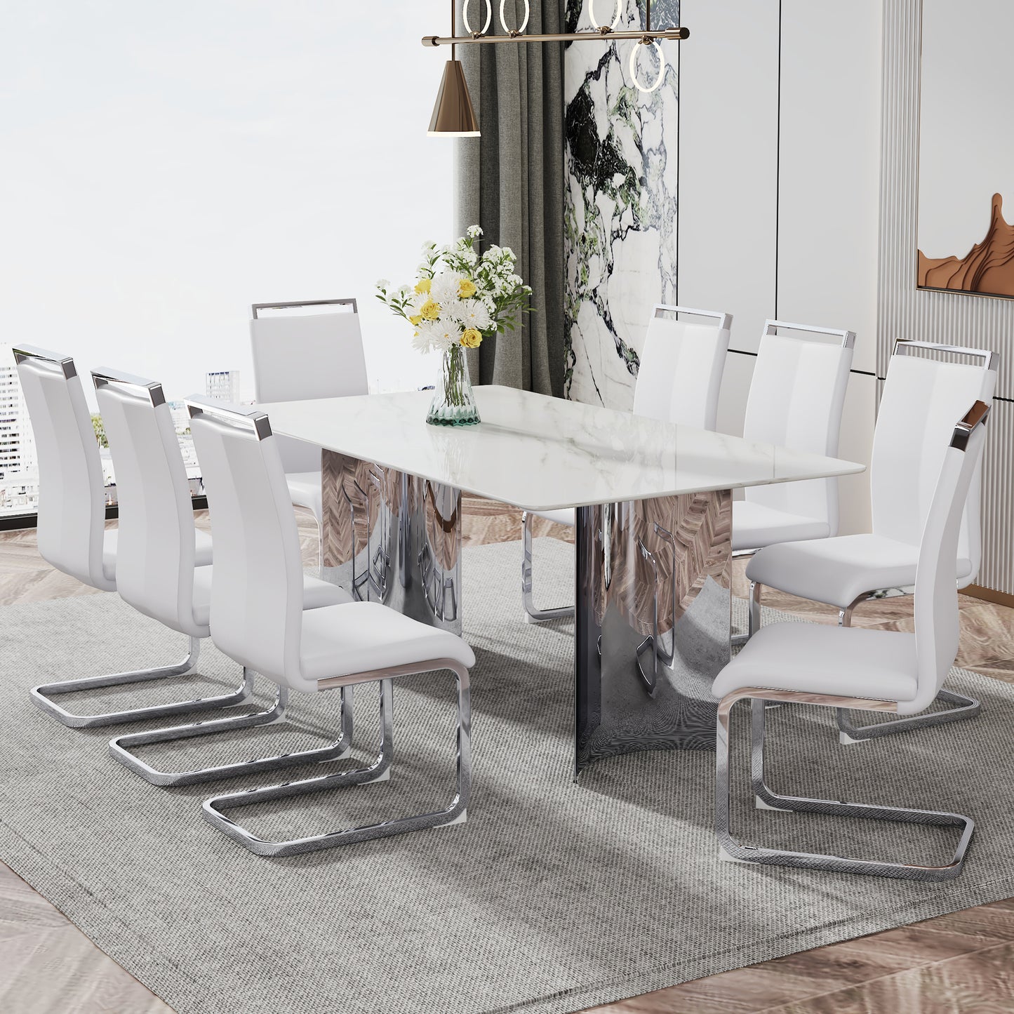 zara marble dining table, silver