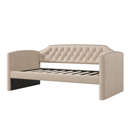 Kim Upholstered Bed with Drawers, Beige