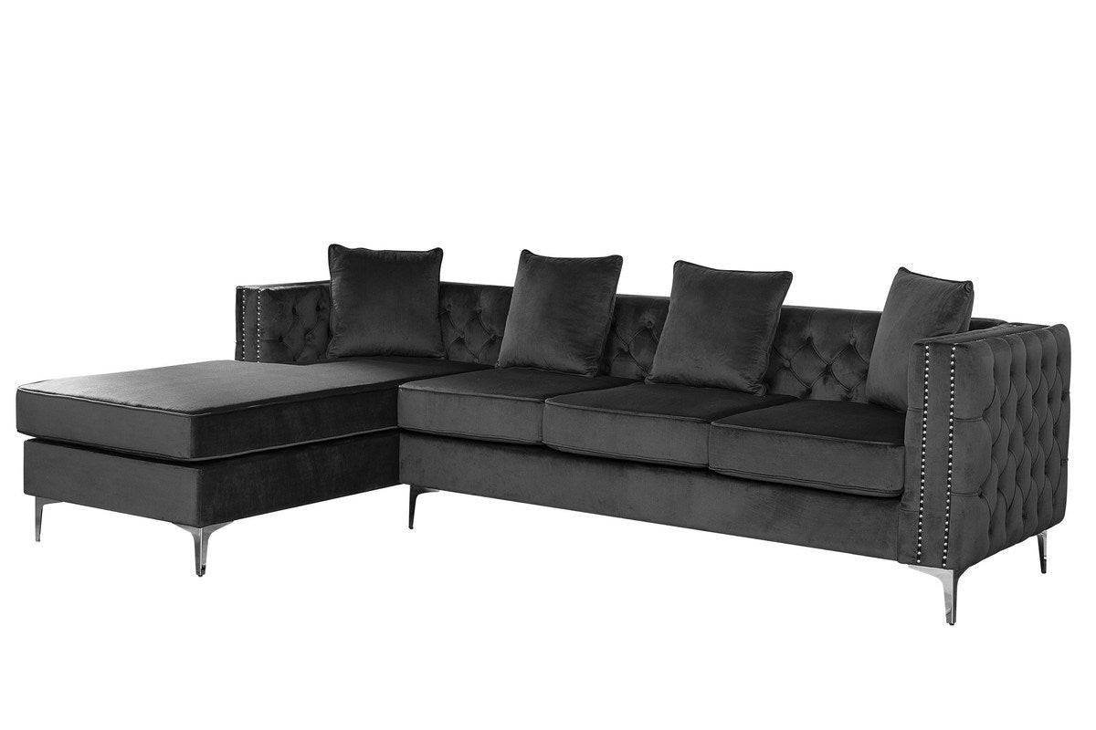 ryan velvet reversible sectional sofa chaise, dark grey