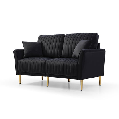 3 Pieces Sectional Sofa Set, Black Velvet