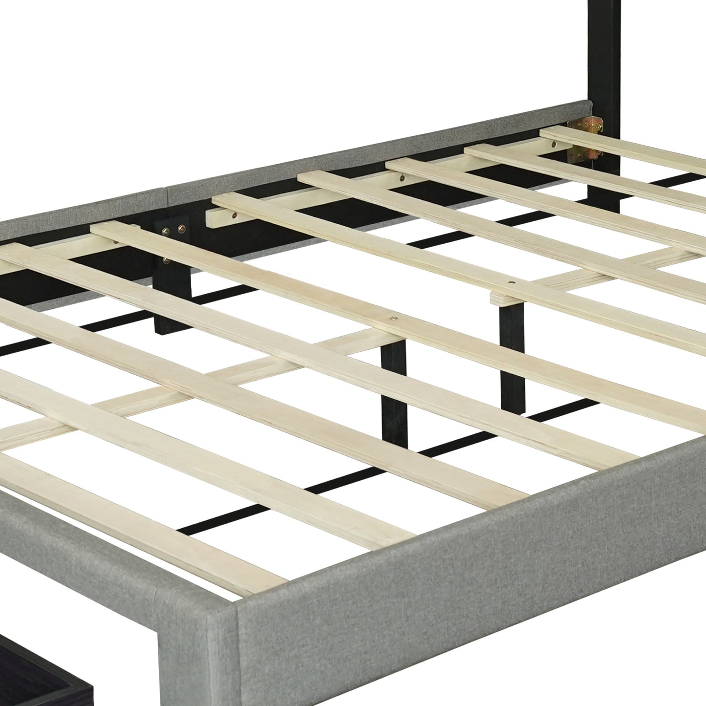 queen size upholstered bed with adjustable height  storage