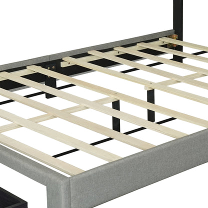 Queen Size Upholstered Bed with Adjustable Height  Storage