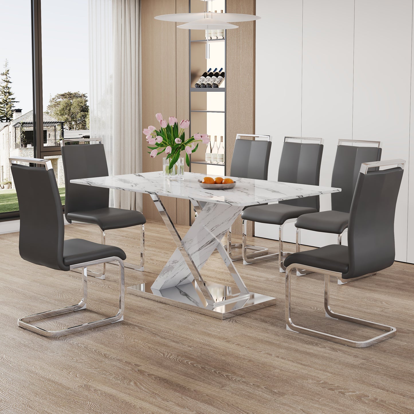 marble textured glass dining table