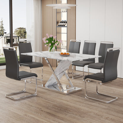Marble Textured Glass Dining Table