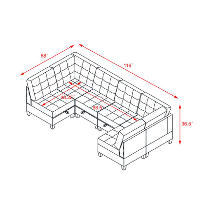 Joe U shape Modular Sectional Sofa, Black Velvet