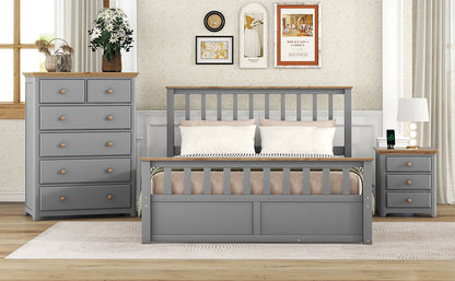 3-Pieces Bedroom Sets with Nightstand(USB Charging Ports) and Storage Chest,Gray+Natrual