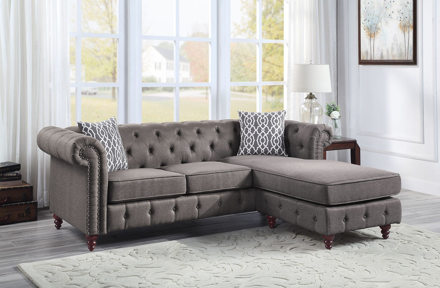 acme waldina reversible sectional sofa, brown