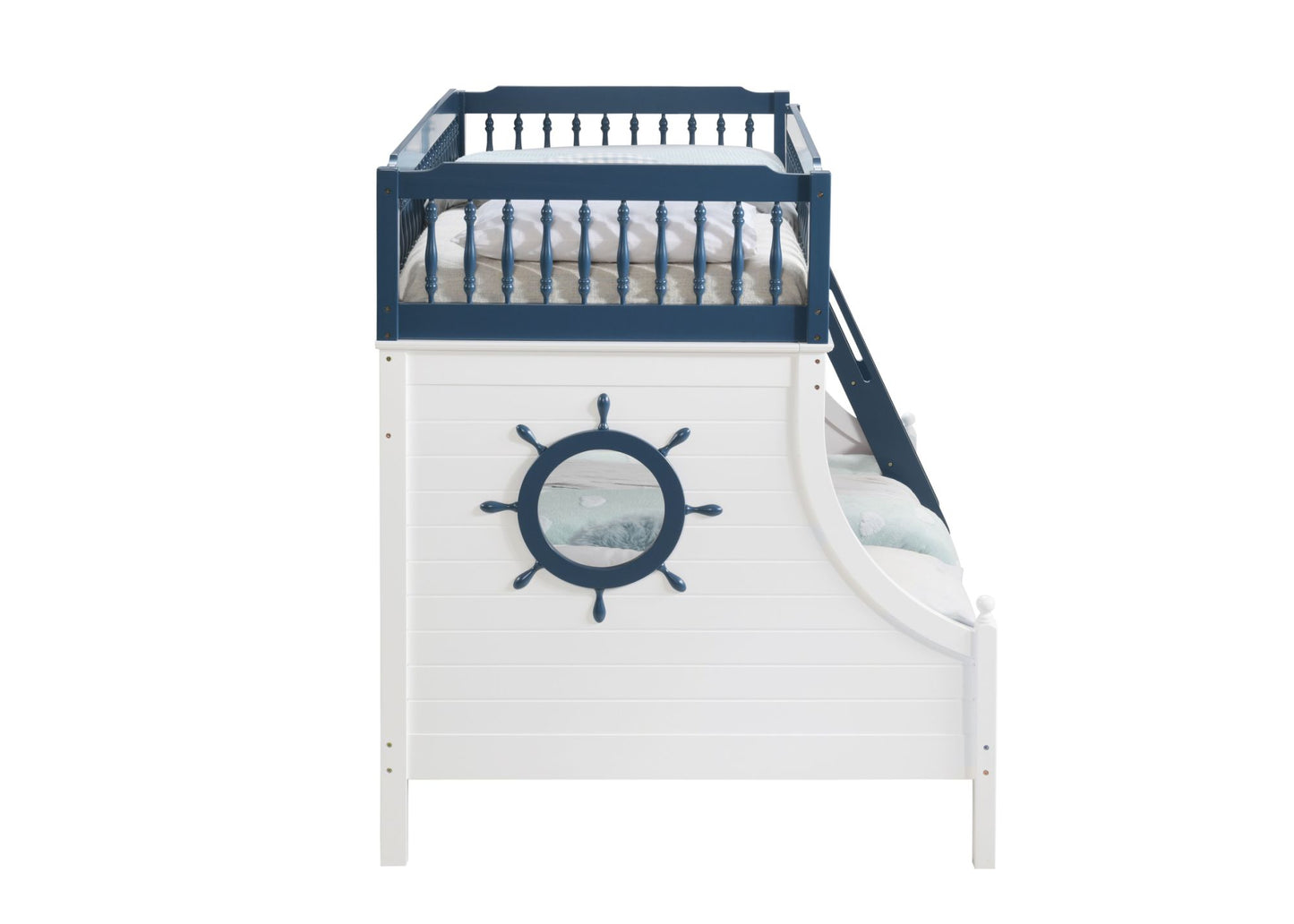 acme farah twin/full bunk bed, navy blue & white finish